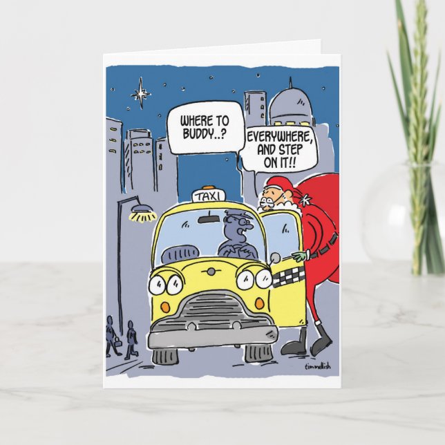 Cartes Pour Fêtes Annuelles Père Noël grêle un taxi (Devant)