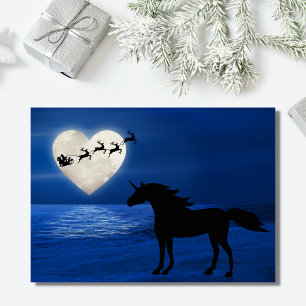 Cartes Pour Fêtes Annuelles Père Noël, Heart Moon et Unicorn Beach Noël