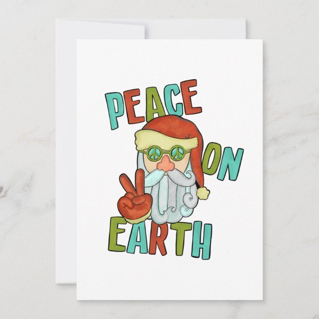 Cartes Pour Fêtes Annuelles Père Noël hippie Paix sur Terre (Devant)