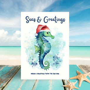 Cartes Pour Fêtes Annuelles Père Noël hippocampe Mers et salutations Noël naut