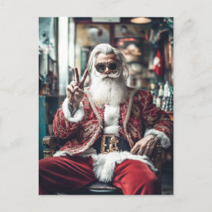 Cartes Pour Fêtes Annuelles Père Noël Hipster frappe une pose Paix Fêtes de fi