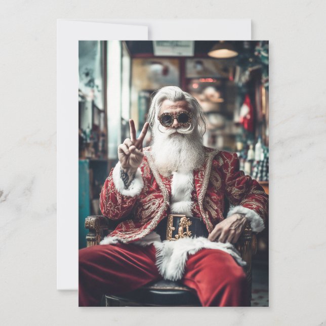 Cartes Pour Fêtes Annuelles Père Noël Hipster frappe une pose Paix Vacances Vi (Devant)