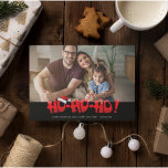 Cartes Pour Fêtes Annuelles Père Noël Ho Ho Ho Famille Photo Noël<br><div class="desc">Photo de famille Carte de voeux de Noël dans un design "Ho Ho Ho" inspiré Père Noël mignonne qui revient au motif de flocon de Noël en rouge et noir sur le dos. Customisez avec votre photo horizontale,  message et nom de famille.</div>