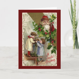 Cartes Pour Fêtes Annuelles Père Noël & Holly Enfants Joyeux Noël Vintage