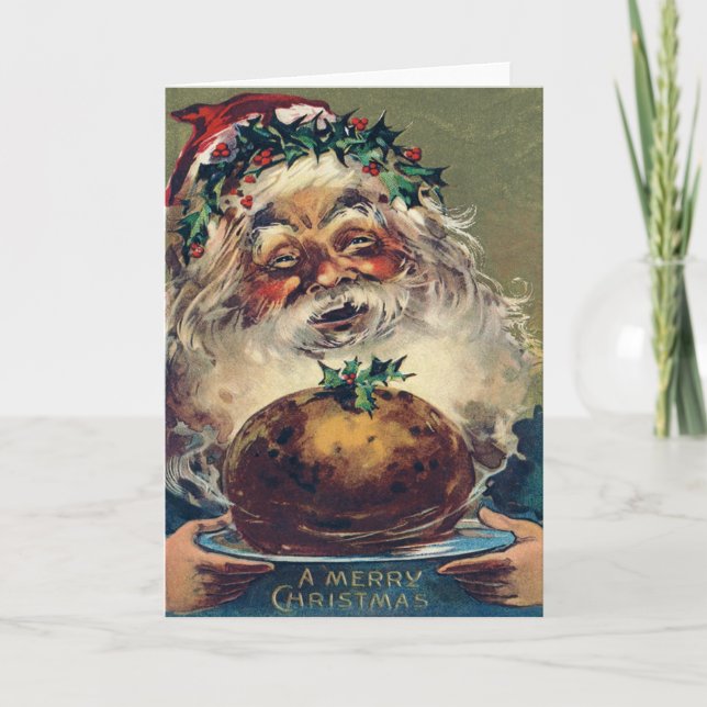 Cartes Pour Fêtes Annuelles Père Noël Jambon Holly (Devant)