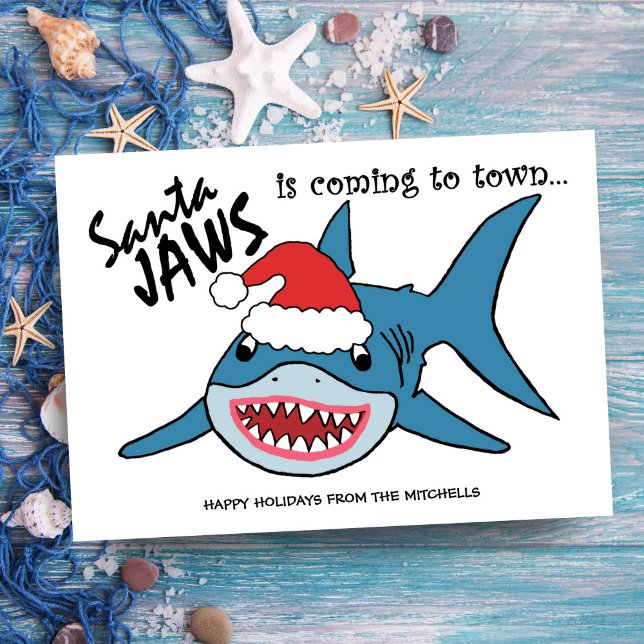 Cartes Pour Fêtes Annuelles Père Noël Jaws | Funny Shark Christmas (Créateur téléchargé)