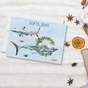 Cartes Pour Fêtes Annuelles Père Noël Jaws Grand requin blanc de Noël