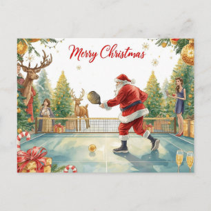 Cartes Pour Fêtes Annuelles Père Noël jouant au Pickleball lors d'une fête de 