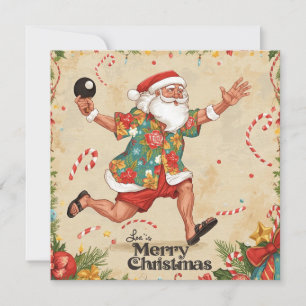 Cartes Pour Fêtes Annuelles Père Noël jouant au ping pong dans une chemise haw