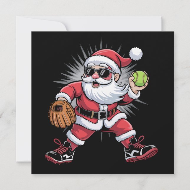 Cartes Pour Fêtes Annuelles Père Noël jouant au softball comme lanceur Noël Sp (Devant)