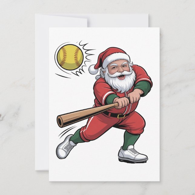Cartes Pour Fêtes Annuelles Père Noël Jouant au Softball Joueur de Noël Sport (Devant)