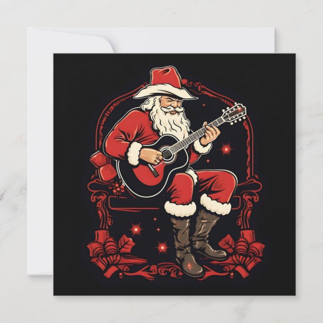 Cartes Pour Fêtes Annuelles père noël jouant de la guitare à noël  (Devant)