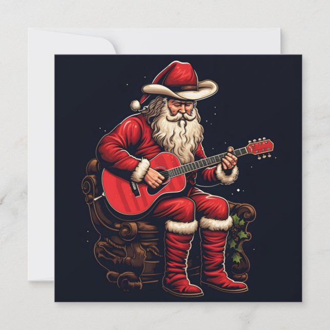 Cartes Pour Fêtes Annuelles Père Noël jouant de la guitare à Noël (Devant)
