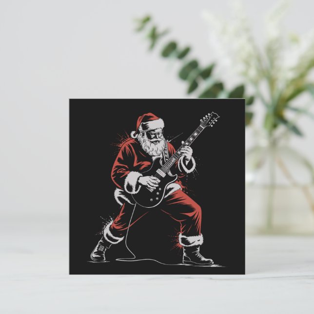 Cartes Pour Fêtes Annuelles Père Noël jouant de la guitare rétro Noël Rock 90s (Debout devant)