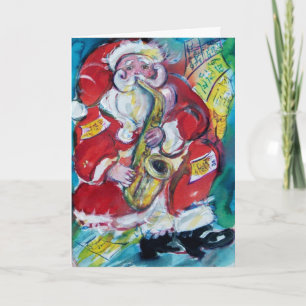 CARTES POUR FÊTES ANNUELLES PÈRE NOËL JOUANT DU SAX, FÊTE DE NOËL MUSICALE