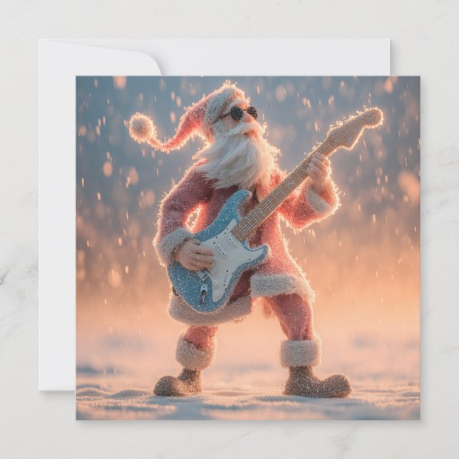 Cartes Pour Fêtes Annuelles Père Noël jouant une guitare électrique (Devant)