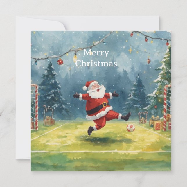 Cartes Pour Fêtes Annuelles Père Noël joue au football Noël (Devant)