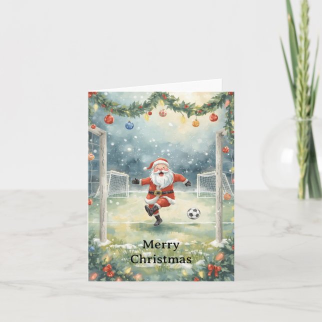 Cartes Pour Fêtes Annuelles Père Noël joue au football Noël (Devant)