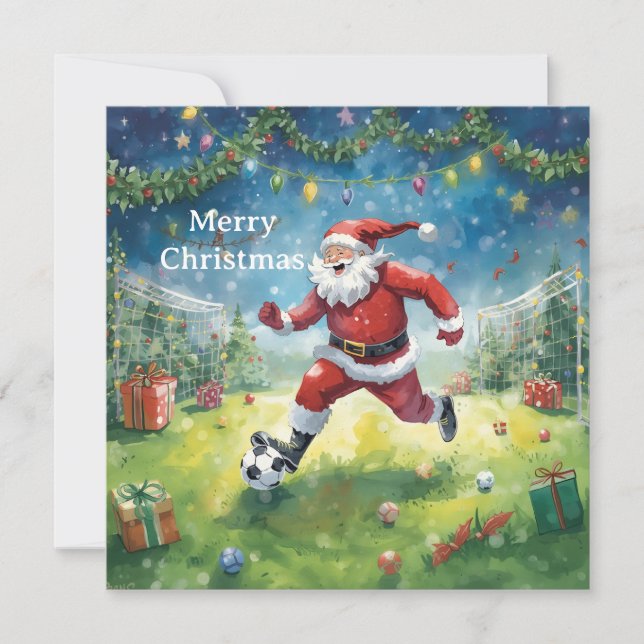Cartes Pour Fêtes Annuelles Père Noël joue au football Noël (Devant)