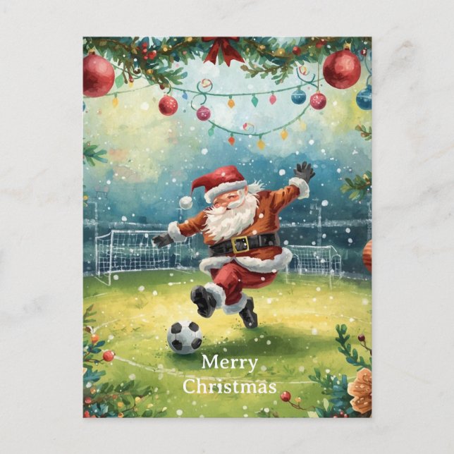 Cartes Pour Fêtes Annuelles Père Noël joue au football Noël Vacances  (Devant)
