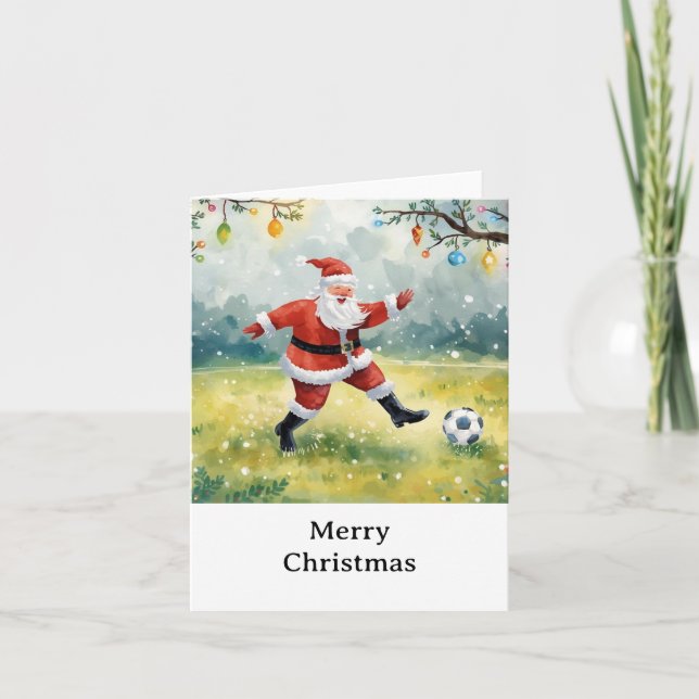 Cartes Pour Fêtes Annuelles Père Noël joue au football Noël Vacances  (Devant)