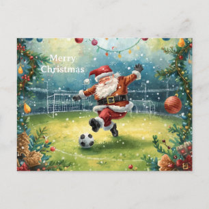Cartes Pour Fêtes Annuelles Père Noël joue au football vacances de Noël 