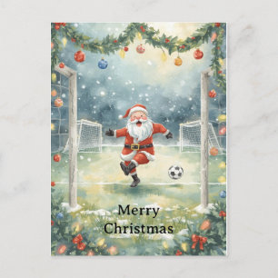 Cartes Pour Fêtes Annuelles Père Noël joue au football vacances de Noël 