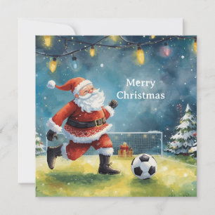 Cartes Pour Fêtes Annuelles Père Noël joue au football vacances de Noël 