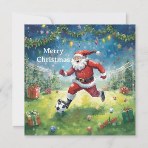 Cartes Pour Fêtes Annuelles Père Noël joue au football vacances de Noël 