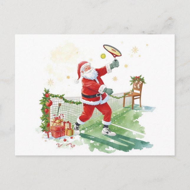 Cartes Pour Fêtes Annuelles Père Noël joue au tennis Vacances de Noël  (Devant)