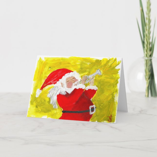 Cartes Pour Fêtes Annuelles Père Noël joue de la trompette ! (Devant)