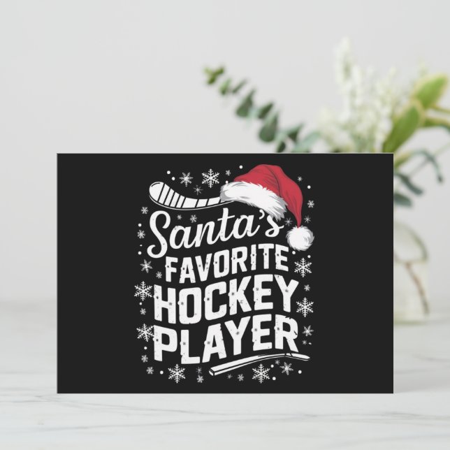 Cartes Pour Fêtes Annuelles Père Noël Joueur de hockey favori Pyjama Noël (Debout devant)