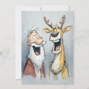 Cartes Pour Fêtes Annuelles Père Noël joyeux et rennes rient