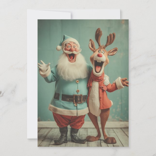 Cartes Pour Fêtes Annuelles Père Noël joyeux et Rudolph se réjouissent (Devant)