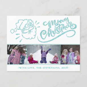 Cartes Pour Fêtes Annuelles Père Noël Joyeux Noël Moderne Turquoise 3 Photo