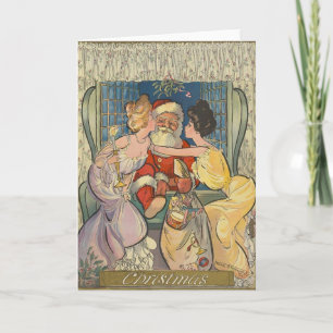 Cartes Pour Fêtes Annuelles Père Noël Kissing Vintage Christmas Card