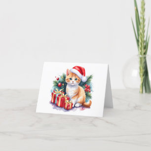 Cartes Pour Fêtes Annuelles Père Noël Kitten (orange/blanc) avec cadeaux BLANK