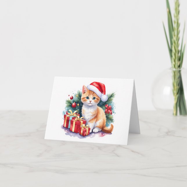Cartes Pour Fêtes Annuelles Père Noël Kitten (orange/blanc) avec cadeaux BLANK (Devant)
