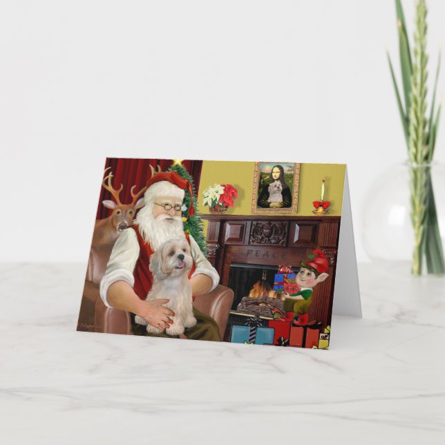 Cartes Pour Fêtes Annuelles Père Noël Lhasa Apso (R2) (Devant)