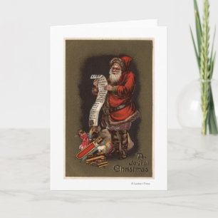 Cartes Pour Fêtes Annuelles Père Noël lisant sa bonne liste d'enfants