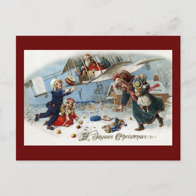 Cartes Pour Fêtes Annuelles Père Noël Livrant Des Cadeaux Via Biplane (Devant)