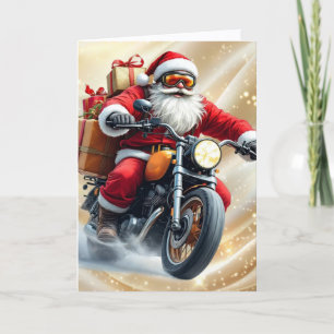 Cartes Pour Fêtes Annuelles Père Noël livrant des colis à moto