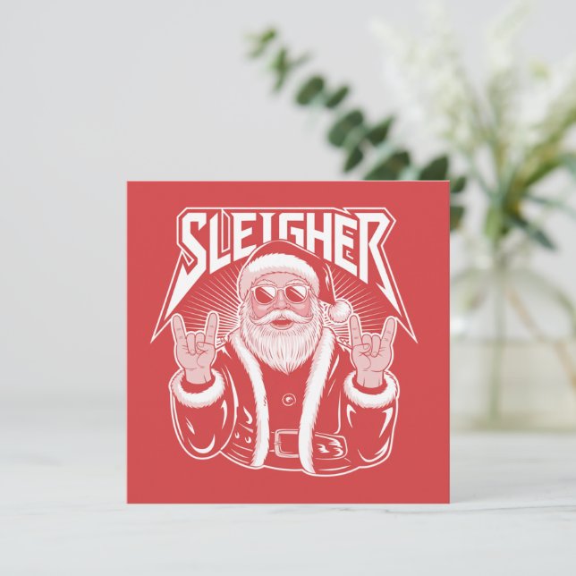 Cartes Pour Fêtes Annuelles Père Noël lutin drôle métal Noël Rock  (Debout devant)