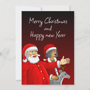 Cartes Pour Fêtes Annuelles Père Noël, Madame Noël et Rudolph le renne