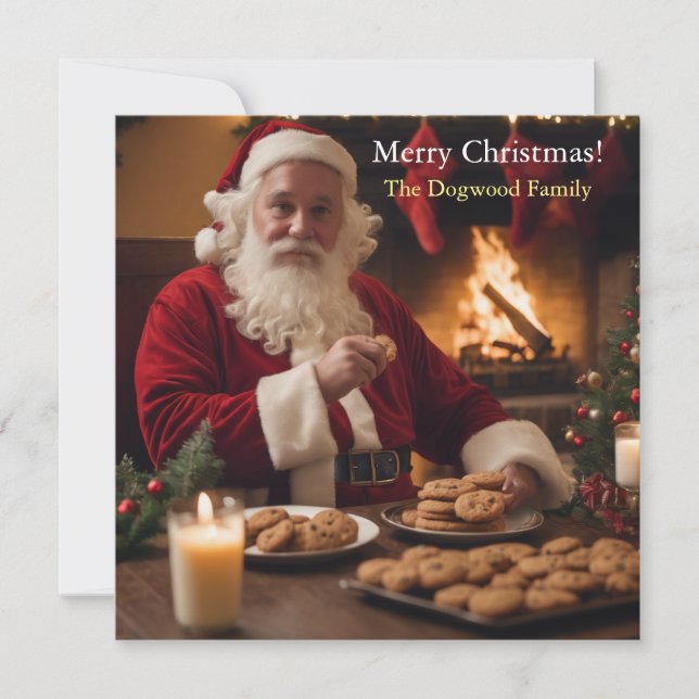 Cartes Pour Fêtes Annuelles Père Noël mangeant des biscuits (Devant)