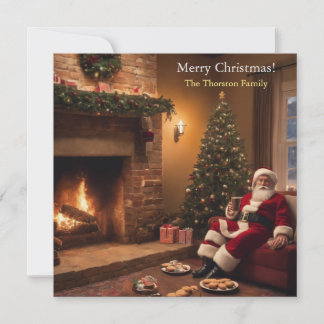 Cartes Pour Fêtes Annuelles Père Noël mangeant des biscuits