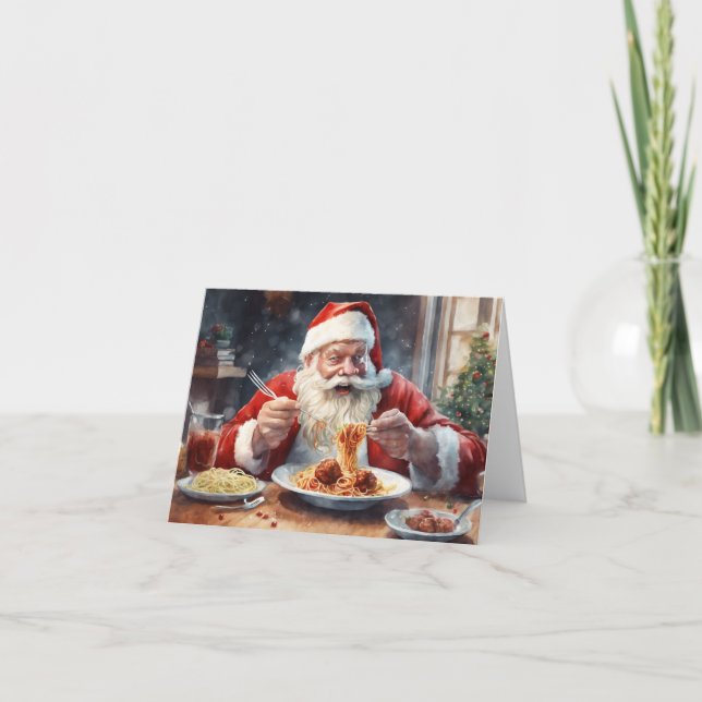 Cartes Pour Fêtes Annuelles Père Noël manger italien spaghetti & boules de via (Devant)