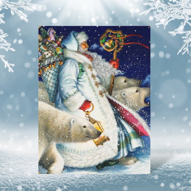 Cartes Pour Fêtes Annuelles Père Noël Marchant Avec Des Ours Polaires (Créateur téléchargé)