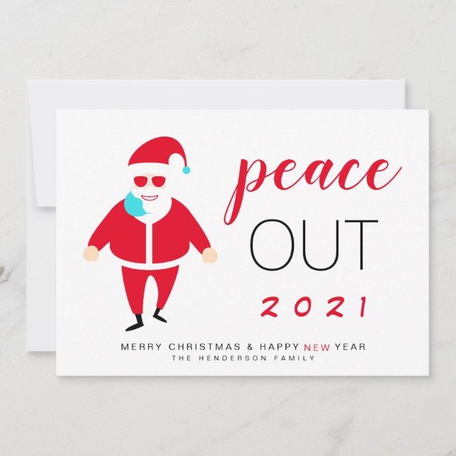 Cartes Pour Fêtes Annuelles Père Noël Mask Peace Out 2021 Funny Christmas (Devant)