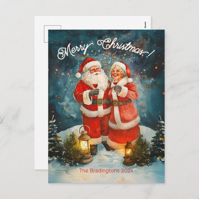 Cartes Pour Fêtes Annuelles Père Noël Mme Claus Joyeux Noël (Devant / Derrière)